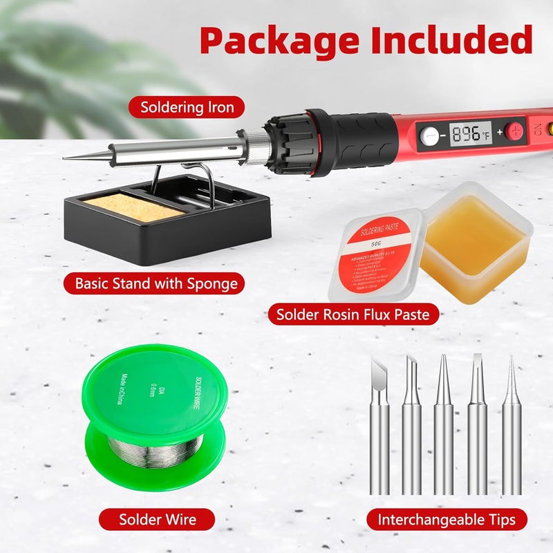 Q-MING Soldering Iron Kit, 80W 110V LCD Digital Solder Irons, Portable Welding Tools with Ceramic Heater, Accurate 356°F-896°F, for Metal, Jewelry Electrical Repairs, DIY - Image 5
