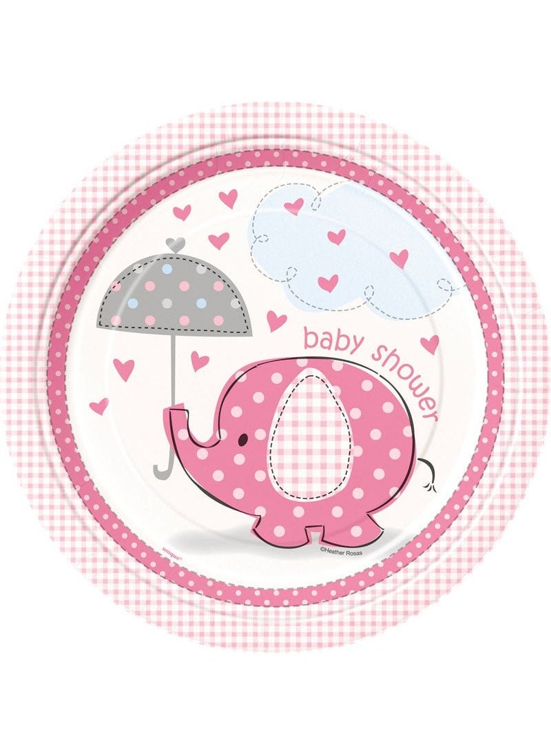 Unique Baby Shower Umbrellaphant Girl Disposable Paper Plates Pink 22cm 8-Pack