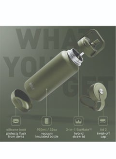 BEOLA 950ml Water Bottle 18/8 Stainless Steel 304 Double Wall Insulated Thermos Bottle with Straw Lid and wide mouth, 2 lids included, Hot Cold Liquids Sports Bottle, 32oz (Forest Green)  - Image 2