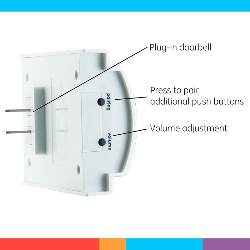 GE Wireless Doorbell Kit, Plug-In Receiver, 1 Push Buttons Door Bell, 2 Melodies Doorbell Chime, 4 Volume Levels, Classroom Doorbell, 150 Ft Range, White, 19298 - Image 3