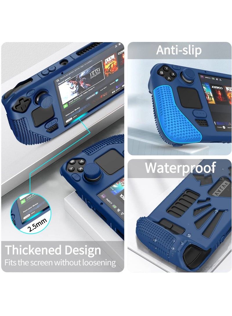 SYOSI Steam Deck Standing Protective Case, Thickening Silicone Accessories Protector, Soft Cover Skin Shell with 2 Pairs Thumb Grips, Full Protection Kit to Anti-Slip for Valve Stream Deck (Blue) - Image 4
