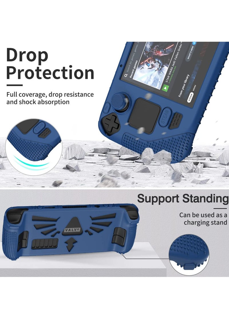 SYOSI Steam Deck Standing Protective Case, Thickening Silicone Accessories Protector, Soft Cover Skin Shell with 2 Pairs Thumb Grips, Full Protection Kit to Anti-Slip for Valve Stream Deck (Blue) - Image 2