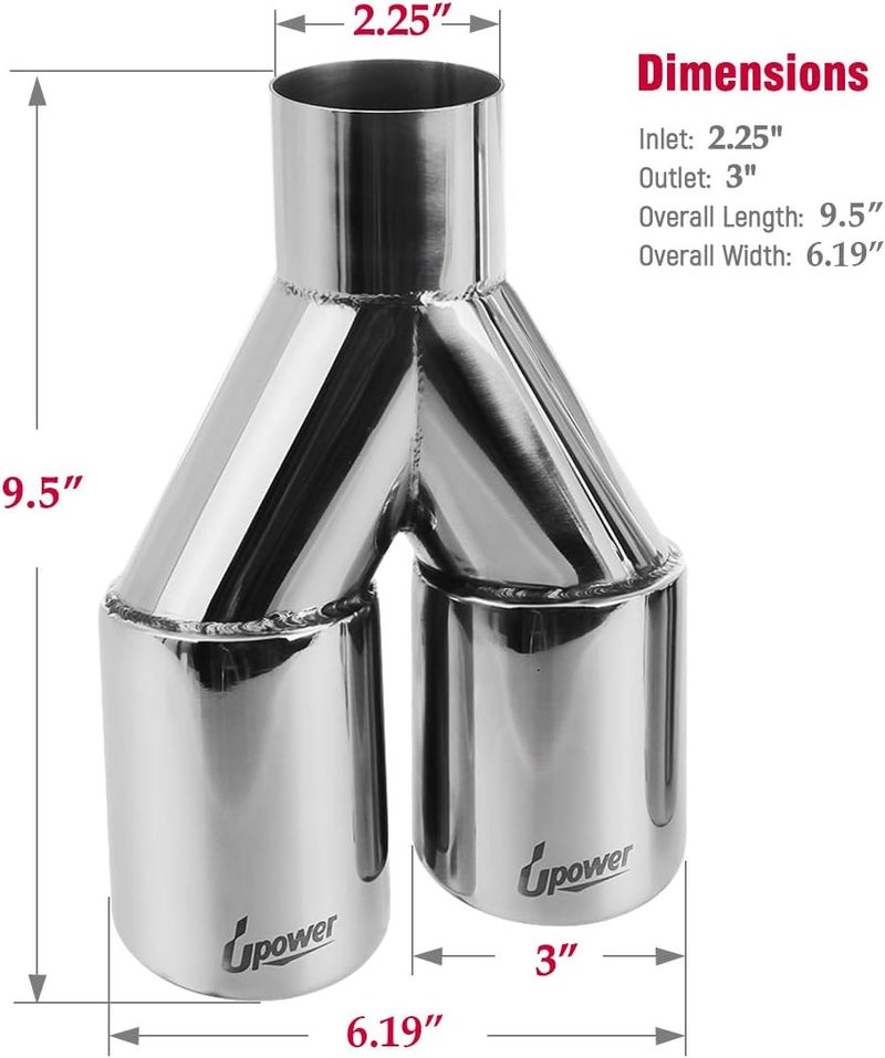 Upower Dual Exhaust Tips - 2.25" Inlet, 3" Outlet - Image 4