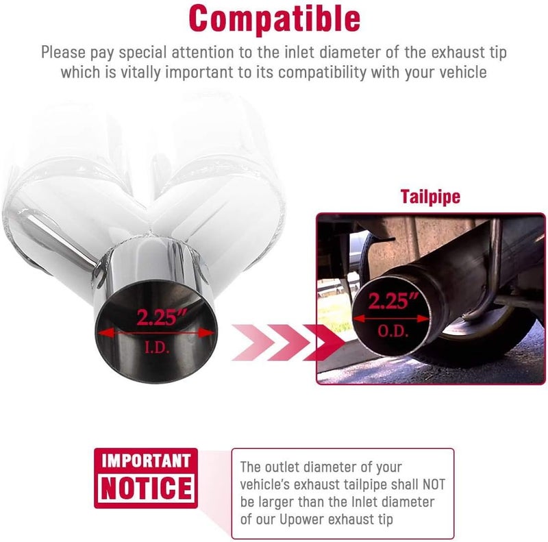 Upower Dual Exhaust Tips - 2.25" Inlet, 3" Outlet - Image 2