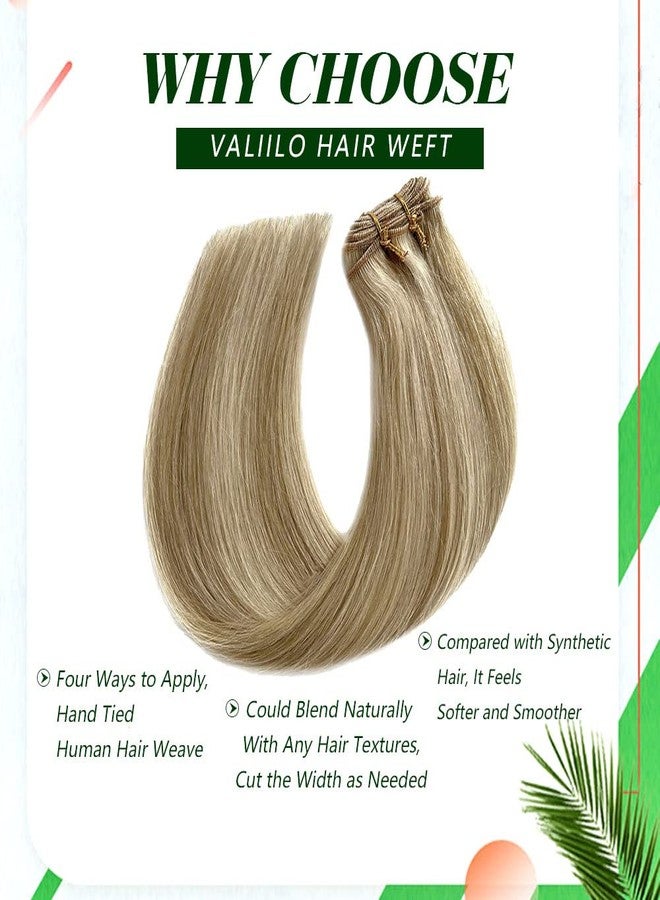 Valiilo Sew in Weft Hair Extensions Bayalage Colored Beige Blonde With Platinum Blonde Highlights - Human Hair Bundles Double Weft Silky Straight Remy Hair Full Head 20inch 100g - Image 2