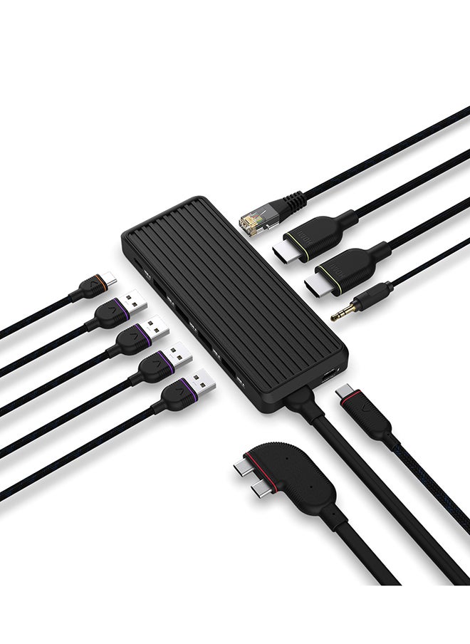 Unisynk - Unisynk USB-C Hub for Mac, Dual display USB-C Hub (10-in-1) with 4K@60Hz HDMI, 100W USB-C PD, 5 Gbit/s USB-A and USb-C data ports, Ethernet, Audio 3,5 mm, for MacBook - Image 1