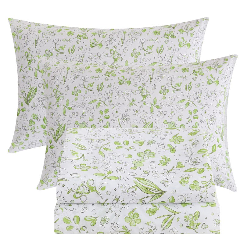 Bedlifes Queen Sheet Set Ultra Soft, Breathable, Silky Flower Deep Pocket 100% Microfiber Bedding, 4 Piece Queen Size Green Floral - Image 1