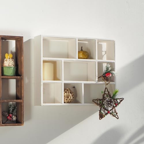 صندوق ظل صغير أبيض مع رفوف وحدة رفوف حائط 9 مقصورات خزانة عرض قائمة بذاتها أو مثبتة على الحائط رف عرض كنيك ناك رفوف مكعبة عائمة لجمع التحف
