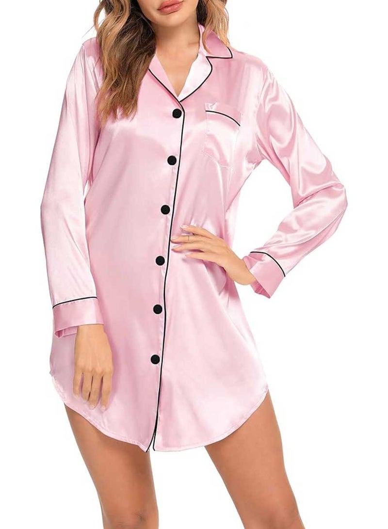 Caprisious Women's Satin Long Sleeve Sleep Shirt: Elegant Silk Nightshirt with Button Down Design, Perfect Pajama Top - Image 4