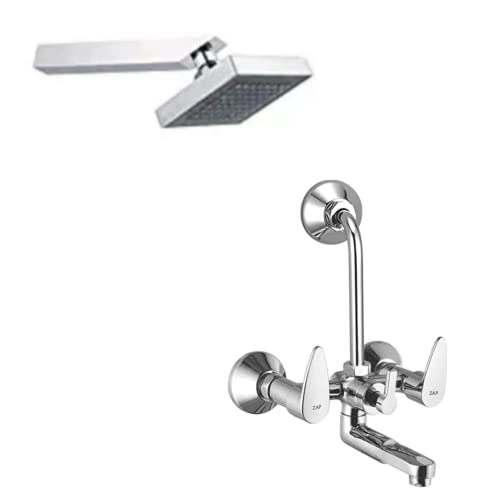 ZAP Brezza Series Combo | 2-in-1 Wall Mixer with Cartridge + ABS Overhead Shower 4-Inch Square with 9-Inch SS Shower Arm | Chrome Finish | Bathroom Fittings Set - Image 1