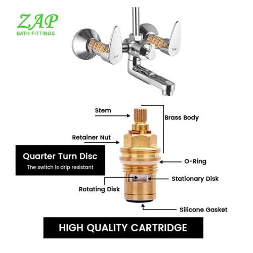 ZAP Brezza Series Combo | 2-in-1 Wall Mixer with Cartridge + ABS Overhead Shower 4-Inch Square with 9-Inch SS Shower Arm | Chrome Finish | Bathroom Fittings Set - Image 5
