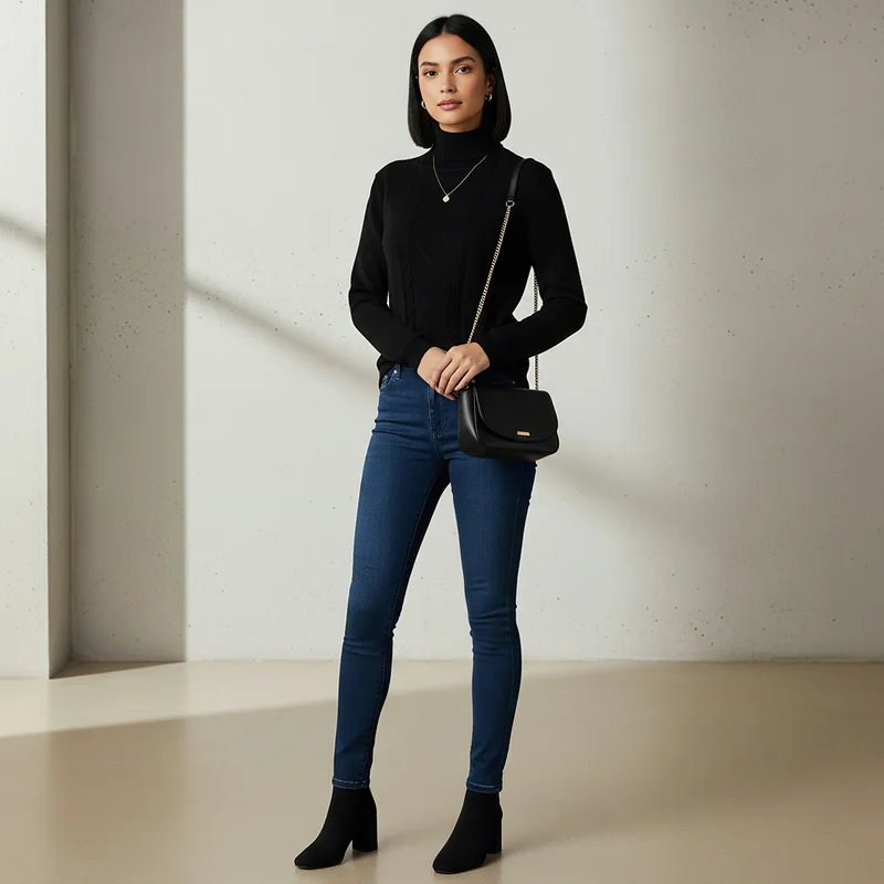 2Xtremz 2Xtremz Textured High Neck Tricot Sweater