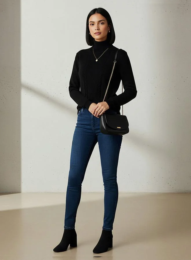 2Xtremz 2Xtremz Textured High Neck Tricot Sweater