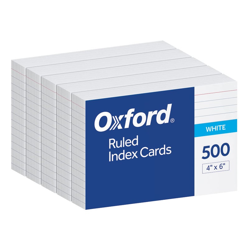 Oxford Index Cards, 500 Pack, 4x6 Index Cards, Ruled on Front, Blank on Back, White, 5 Packs of 100 Shrink Wrapped Cards (40178) - Image 1