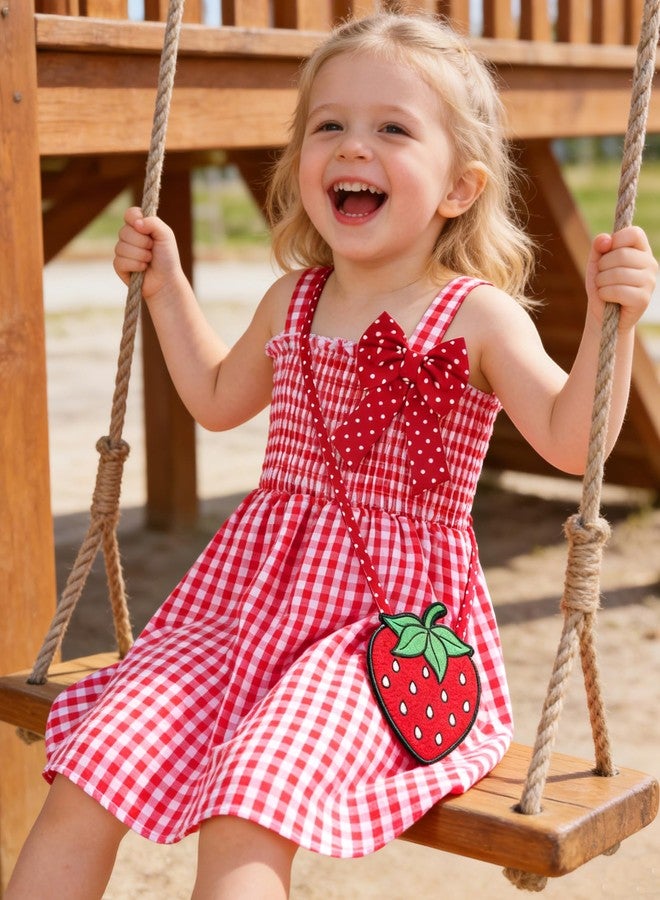 YALLET 3T 4T Baby Dress Sleeveless Elastic Smocked Toddler Girl Dresses Sweet Print Toddler Summer Dress with Cute Bag for Valentine's Day Easter Birthday Casual Beach Party Wedding Play(Red,3-4T) - Image 2