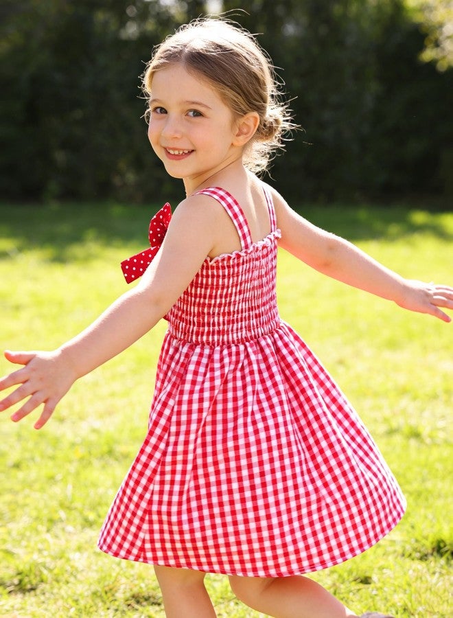 YALLET 3T 4T Baby Dress Sleeveless Elastic Smocked Toddler Girl Dresses Sweet Print Toddler Summer Dress with Cute Bag for Valentine's Day Easter Birthday Casual Beach Party Wedding Play(Red,3-4T) - Image 4