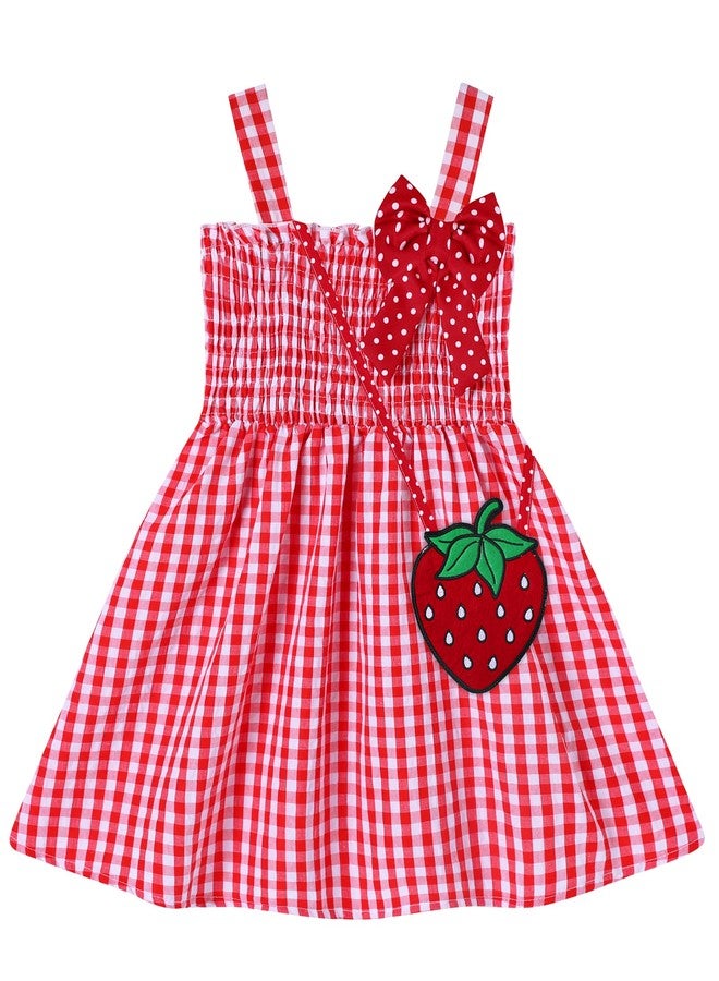 YALLET 3T 4T Baby Dress Sleeveless Elastic Smocked Toddler Girl Dresses Sweet Print Toddler Summer Dress with Cute Bag for Valentine's Day Easter Birthday Casual Beach Party Wedding Play(Red,3-4T) - Image 1
