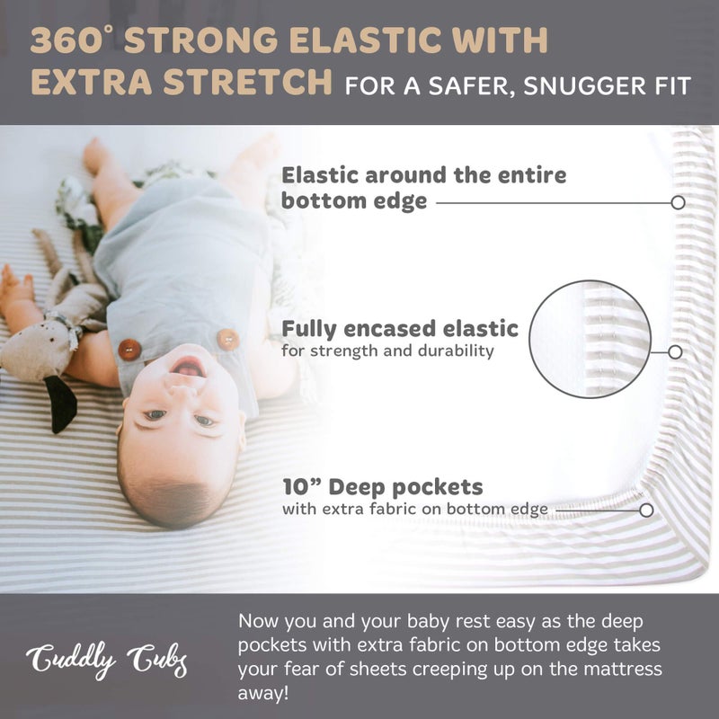 Cuddly Cubs 2 Pack Jersey Cotton Crib Mattress Sheets for Baby Boy, Girl - Grey Stripes, Sheep Toddler Bed Sheets - Fits Standard 28 x 52" Crib and Toddler Mattress - Image 2