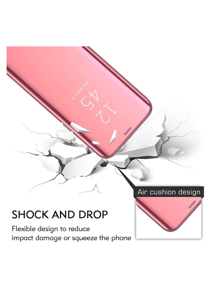 For Samsung Galaxy S20 Ultra Clear View Flip Case , Without Sensor , Stand Watching Position , Mirror Full Protection Cover Compatible With Samsung Galaxy S20 Ultra (6.9") (Rose)