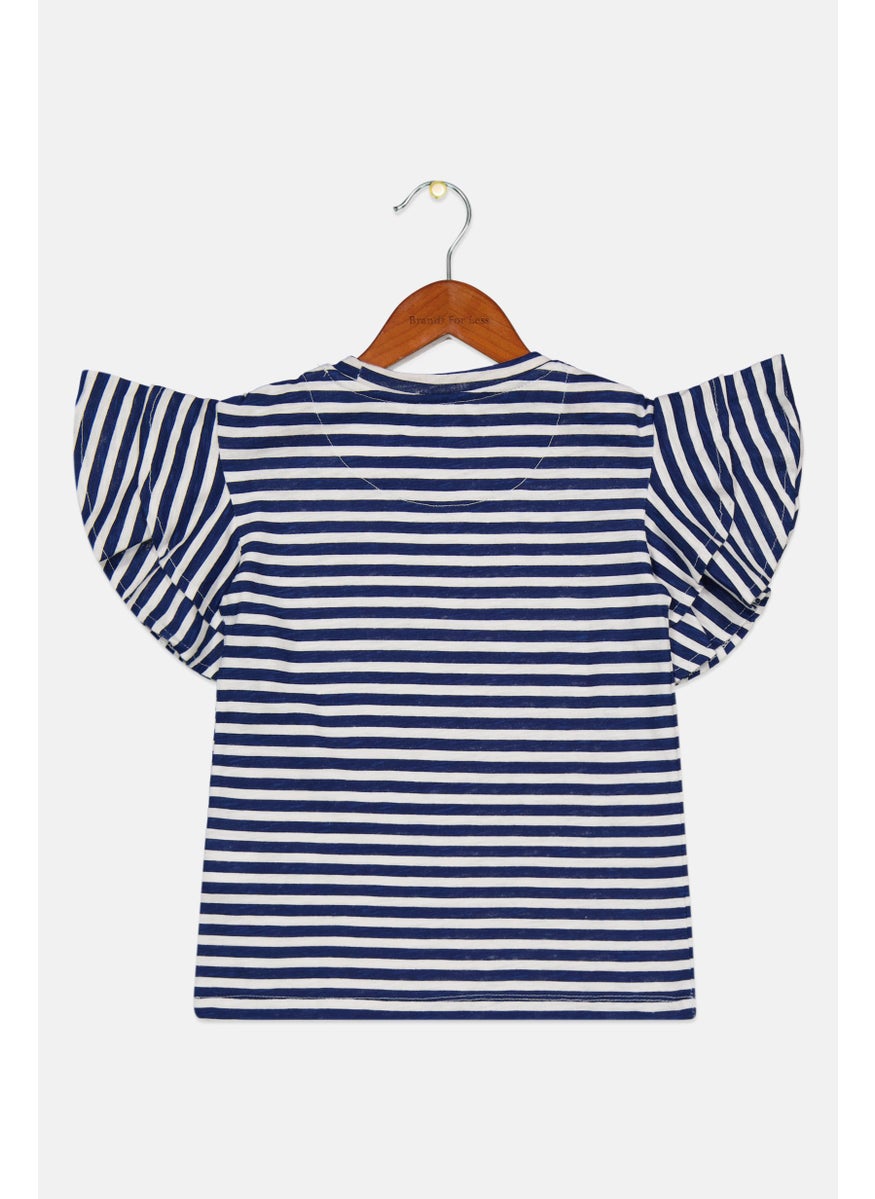 Joe's Kids Girl Stripe Flutter Sleeve Tops, Blue  - Image 2