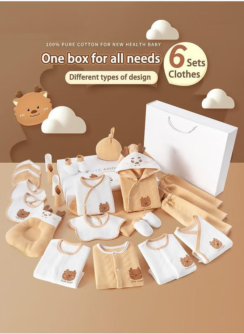 XiuWoo - 28 Piece Newborn Baby Gifts Set Newborn Baby Girl Boys Gifts Premium Cotton Baby Clothes Accessories Set 0-3 Months, 59cm, Brown White - Image 1