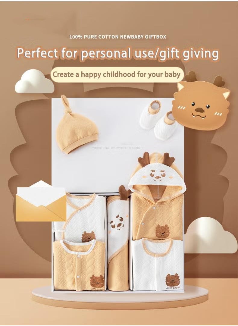 XiuWoo - 28 Piece Newborn Baby Gifts Set Newborn Baby Girl Boys Gifts Premium Cotton Baby Clothes Accessories Set 0-3 Months, 59cm, Brown White - Image 1