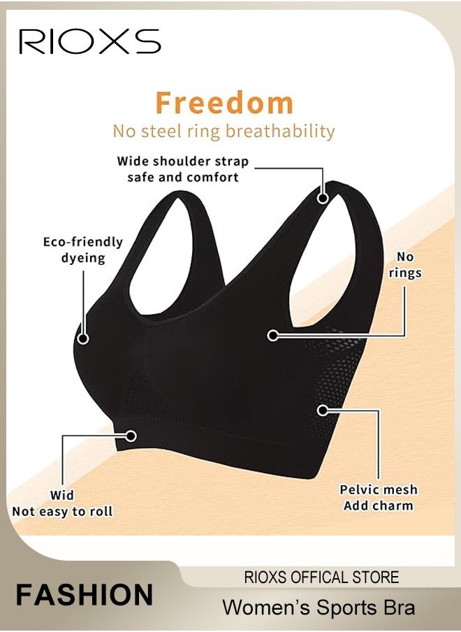 RIOXS - Women's Sports Bar, Breathable Hollow Out Mesh Lingerie For Women, Soild Color Everyday Bras, Ladies Running Yoga Fitness Bra, Woman Comfortable Underwear, Seamless Bra For Sport Or Daily Wear - Image 1
