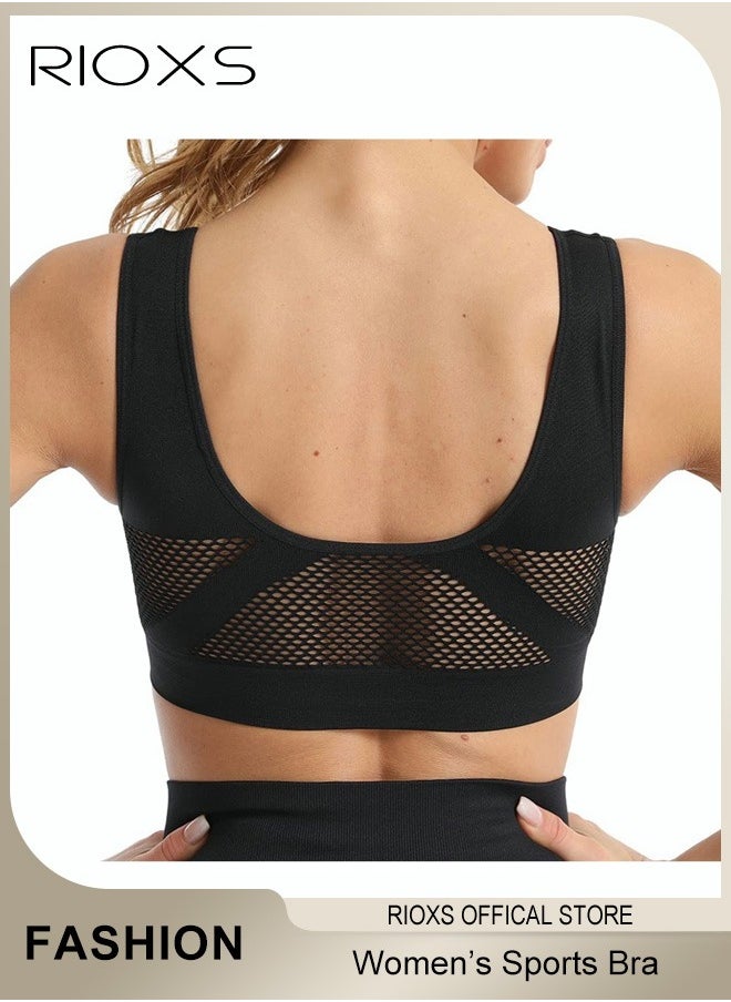 RIOXS - Women's Sports Bar, Breathable Hollow Out Mesh Lingerie For Women, Soild Color Everyday Bras, Ladies Running Yoga Fitness Bra, Woman Comfortable Underwear, Seamless Bra For Sport Or Daily Wear - Image 1