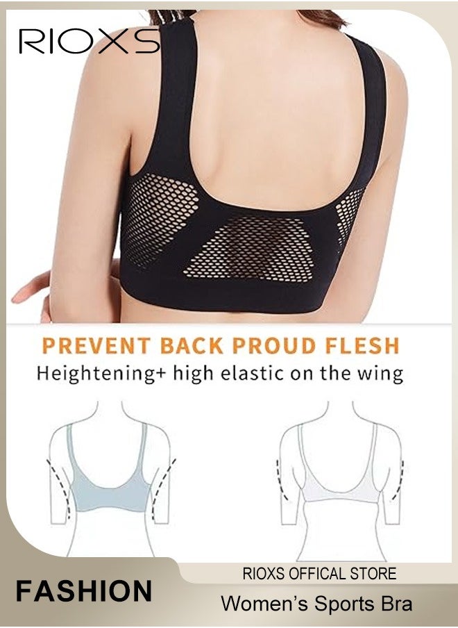 RIOXS - Women's Sports Bar, Breathable Hollow Out Mesh Lingerie For Women, Soild Color Everyday Bras, Ladies Running Yoga Fitness Bra, Woman Comfortable Underwear, Seamless Bra For Sport Or Daily Wear - Image 1