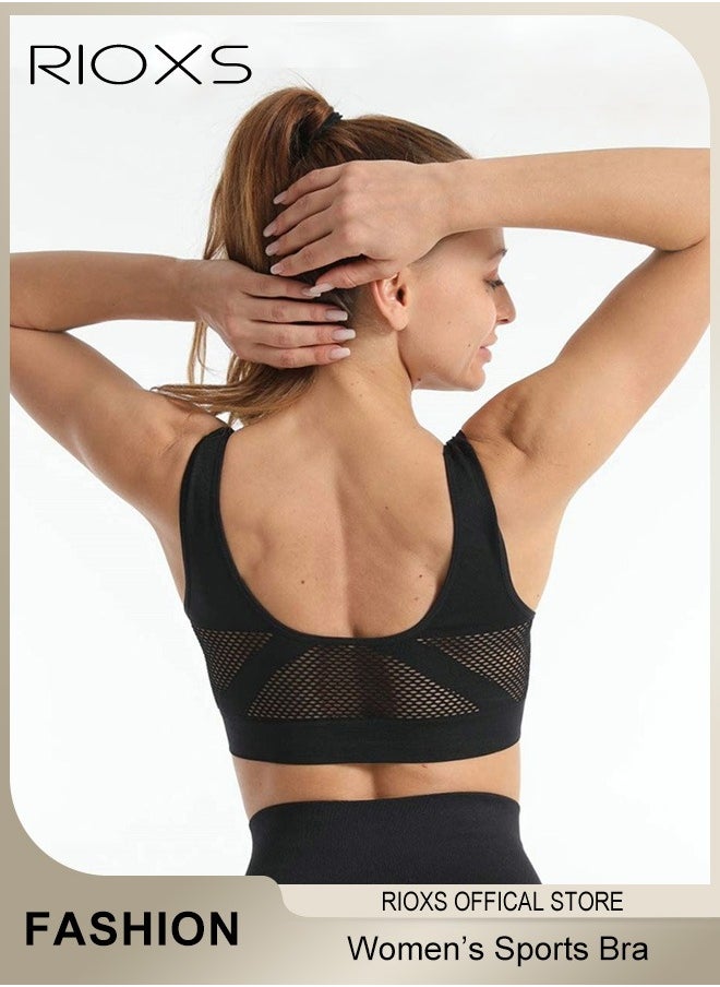 RIOXS - Women's Sports Bar, Breathable Hollow Out Mesh Lingerie For Women, Soild Color Everyday Bras, Ladies Running Yoga Fitness Bra, Woman Comfortable Underwear, Seamless Bra For Sport Or Daily Wear - Image 1