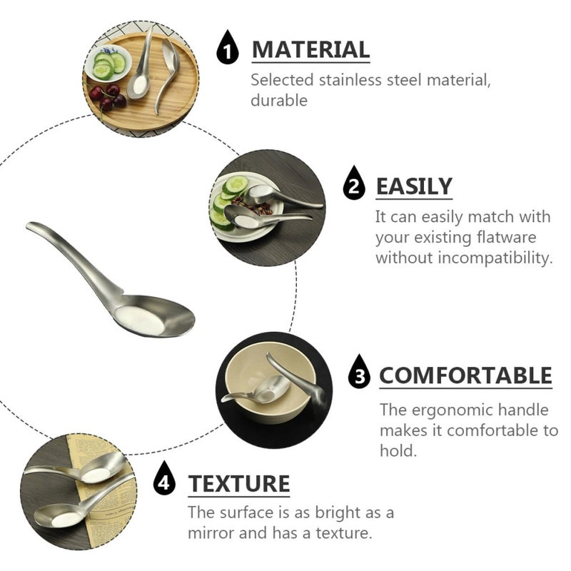 Stainless Steel Flat Bottom Soup Spoon Thickened Polished Kitchen Utensil With Sturdy Hanging Handle - Image 4