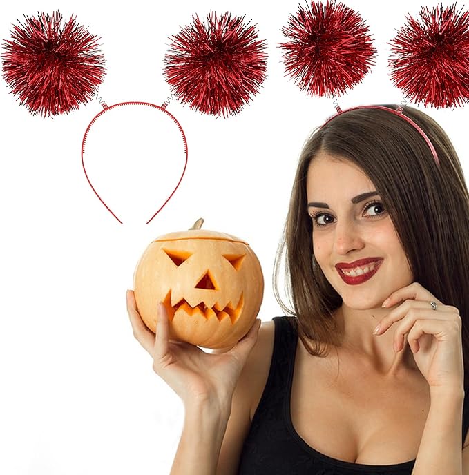 WLLHYF Foil Strips Pom Pom Headband Tinsel Fashion Headband Fluffy Ball Hair Loop Cosplay Hair Accessories for Women Girls Christmas Party Birthday