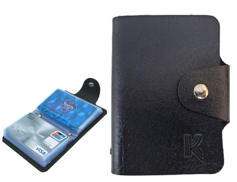 Kraptick 20 Slots Cardholder with Double-Sided Slots, Wallet for Cards, ATM, Debit, Credit Cards Holder, Unisex Wallet with Leather Design (Black) - Image 1