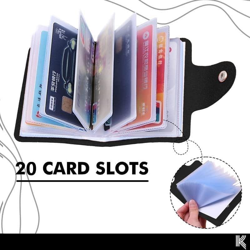 Kraptick 20 Slots Cardholder with Double-Sided Slots, Wallet for Cards, ATM, Debit, Credit Cards Holder, Unisex Wallet with Leather Design (Black) - Image 5