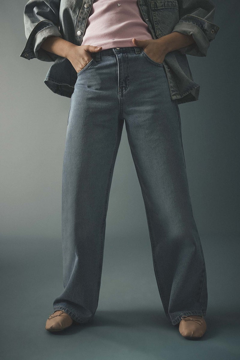 DeFacto Blue Girl Girl Straight Wide Leg Jeans Casual - Image 4