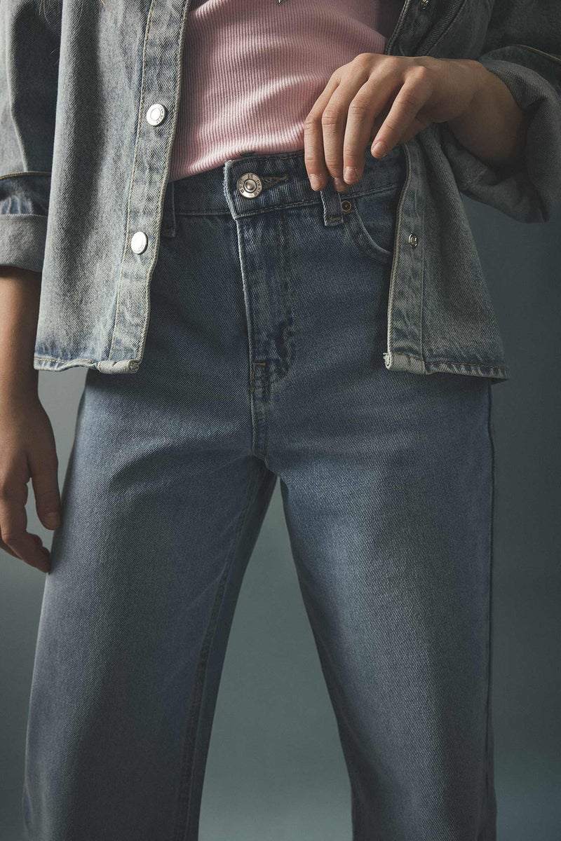 DeFacto Blue Girl Girl Straight Wide Leg Jeans Casual - Image 5
