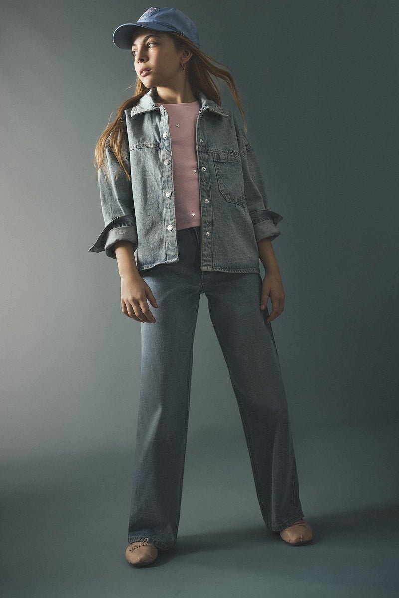 DeFacto Blue Girl Girl Straight Wide Leg Jeans Casual - Image 1