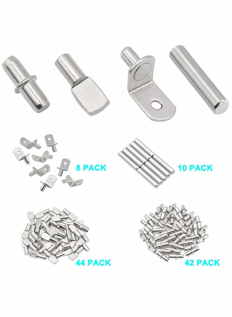 Shelf Pins Kit,4 Styles Nickel Plated Shelf Support Pegs, Bookshelf Pegs for Shelves, Cabinet Shelf Bracket Pegs Shelf Pins Holders for Kitchen Furniture & Closet 104Pcs (5mm & 1/4inch) - Image 4