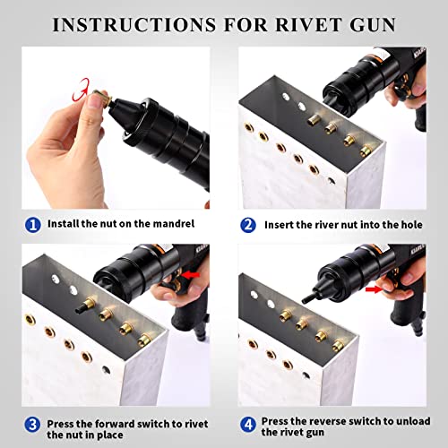 KIARUO Pneumatic Rivet Nut Gun with Self-locking Head Gun 1/4 & 5/16 & 3/8 Mandrels,Industrial Grade Adjustable Speed Pull Rivnut Gun Model:LM07 Button Switch - Image 5