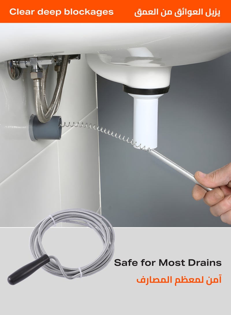 Drain Cleaner Set of 3 -3Meter- Flexible Drain Snake with Plastic Handle, Spring Wire Clog Remover for Kitchen Sinks, Bathroom Drains Bathtubs, Floor Drains, Shower Pipes, Wash Basins Plumbing - Image 4