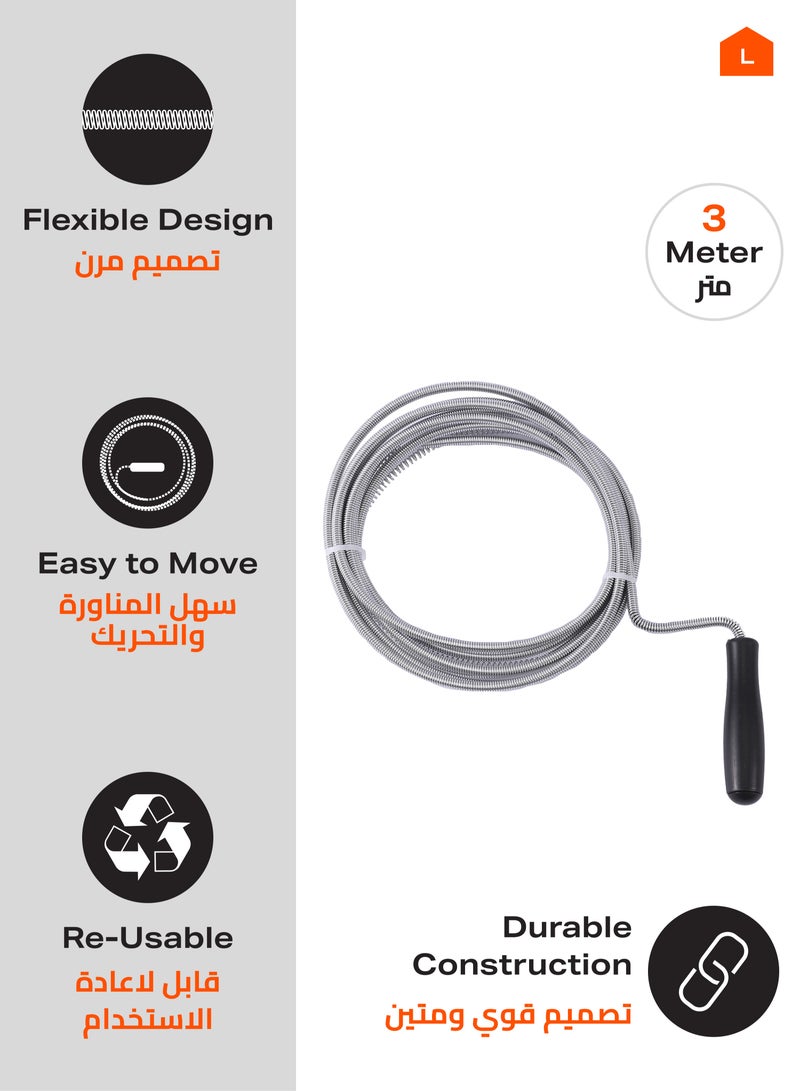 Drain Cleaner Set of 3 -3Meter- Flexible Drain Snake with Plastic Handle, Spring Wire Clog Remover for Kitchen Sinks, Bathroom Drains Bathtubs, Floor Drains, Shower Pipes, Wash Basins Plumbing - Image 2