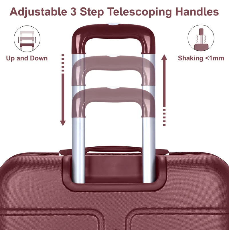 Senator Burgundy Hard Case Travel Bags Trolley Luggage Set of 3 ABS Lightweight Suitcase with 4 Spinner Wheels A1012, Burgundy  | Best Price UAE