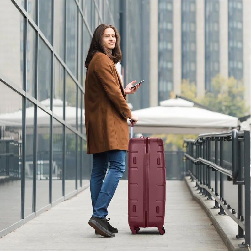 Senator Burgundy Hard Case Travel Bags Trolley Luggage Set of 3 ABS Lightweight Suitcase with 4 Spinner Wheels A1012, Burgundy  | Best Price UAE