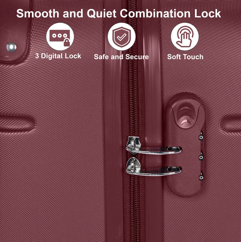 Senator Burgundy Hard Case Travel Bags Trolley Luggage Set of 3 ABS Lightweight Suitcase with 4 Spinner Wheels A1012, Burgundy  | Best Price UAE