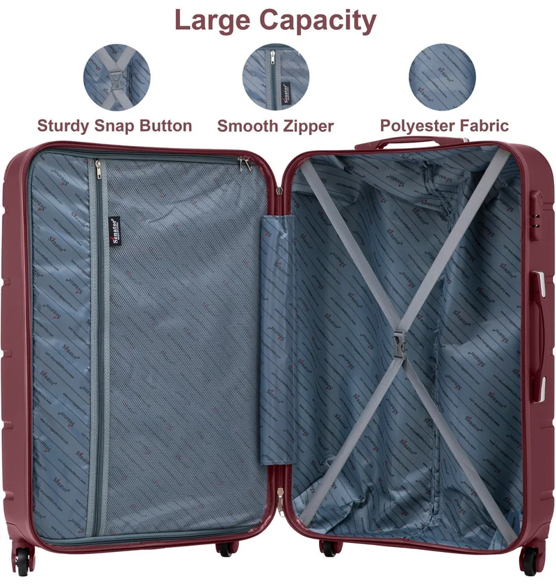 Senator Burgundy Hard Case Travel Bags Trolley Luggage Set of 3 ABS Lightweight Suitcase with 4 Spinner Wheels A1012, Burgundy  | Best Price UAE