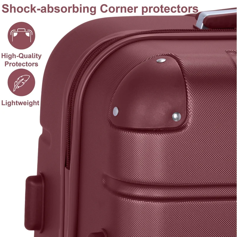 Senator Burgundy Hard Case Travel Bags Trolley Luggage Set of 3 ABS Lightweight Suitcase with 4 Spinner Wheels A1012, Burgundy  | Best Price UAE