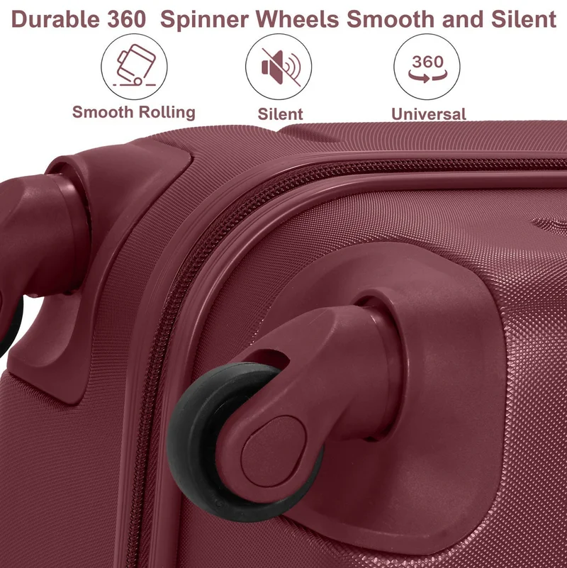 Senator Burgundy Hard Case Travel Bags Trolley Luggage Set of 3 ABS Lightweight Suitcase with 4 Spinner Wheels A1012, Burgundy  | Best Price UAE