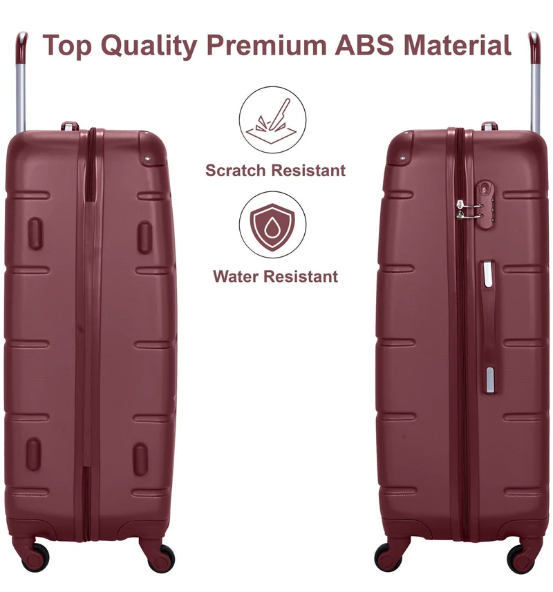 Senator Burgundy Hard Case Travel Bags Trolley Luggage Set of 3 ABS Lightweight Suitcase with 4 Spinner Wheels A1012, Burgundy  | Best Price UAE