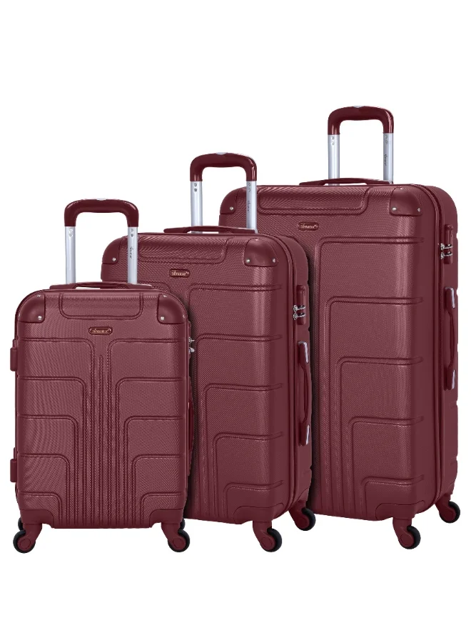 SENATOR Hard Case Travel Bags Trolley Luggage Set of 3 ABS Lightweight Suitcase with 4 Spinner Wheels A1012, Burgundy