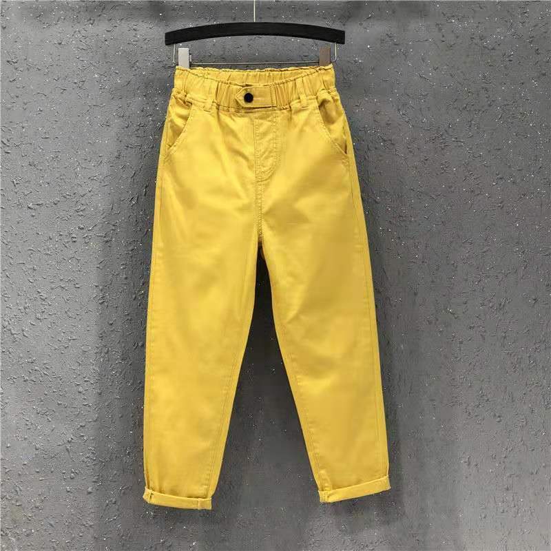 White jeans women's cropped casual pants spring and autumn students Korean style loose slimming elastic waist skinny pants harem pants - Image 4